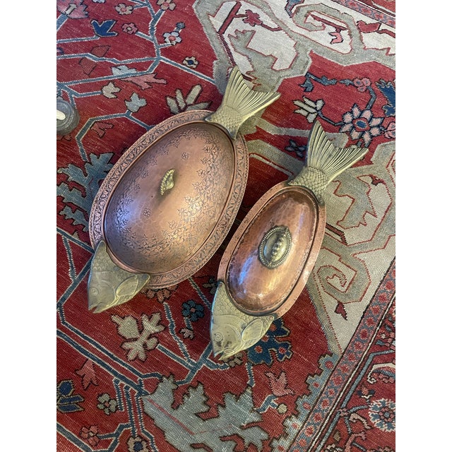 Copper Vintage Copper and Brass Covered Fish Platter For Sale - Image 8 of 8