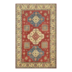 Kazak Rug 5'9'' X 9' Red Wool Tribal Geometric Hand-Knotted Oriental Carpet