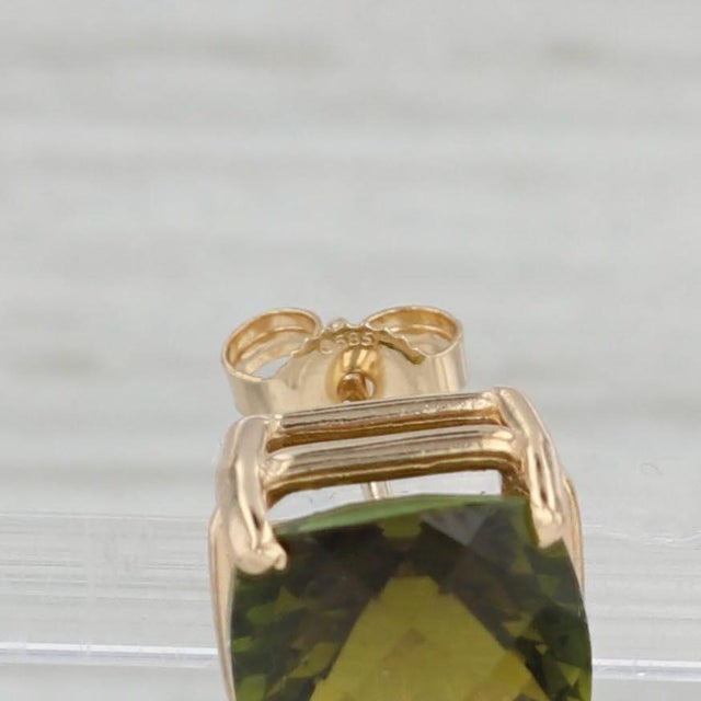 8.20ctw Green Tourmaline Stud Earrings 14k Yellow Gold Cushion Solitaire Studs For Sale - Image 4 of 5