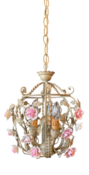 Antique Iron and Porcelain Chandelier, 1960s