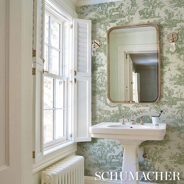 Paper SAMPLE - Schumacher Western Toile Wallpaper In Olive For Sale - Image 7 of 7
