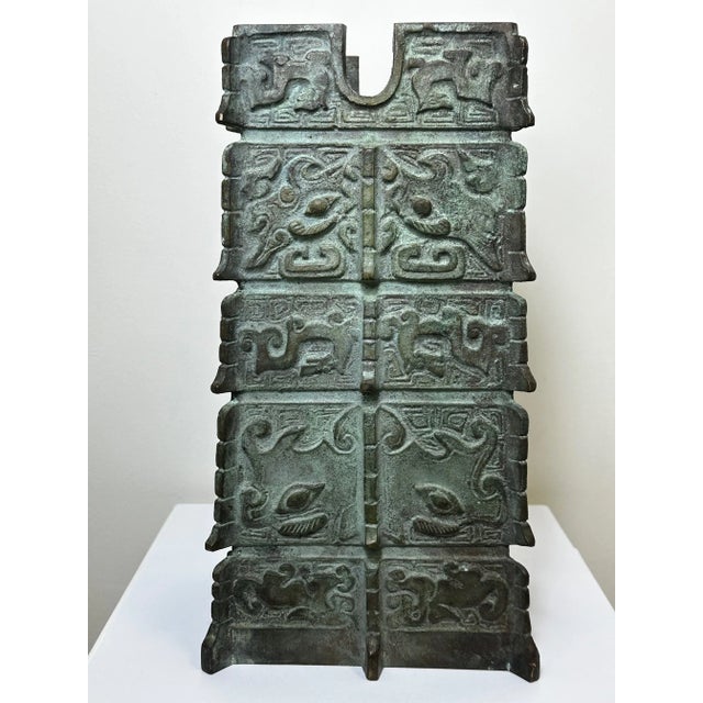 Early 20th Century Small Chinese Bronze Patina Lamp Base Sculpture With Verdigris Patina For Sale - Image 4 of 11