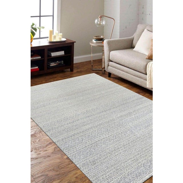 Ivory 10x14 Ivory Hand-Knotted Wool Textured Banded Subtle Geometric Modern Carpet Rug For Sale - Image 8 of 11
