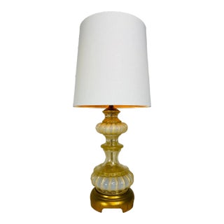 Mid Century Italian Marano 24 Karat Gold Fleck Lamp Over Opalescent White Cased Glass by Barovier & Toso. For Sale