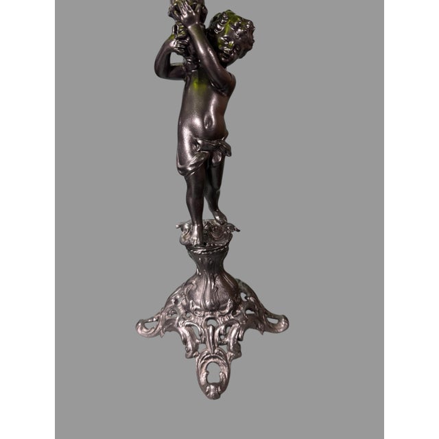 Antique Art Nouveau Victorian 16" Figural Cast Metal Compote with Art Glass Bowl In good condition showing some typical...