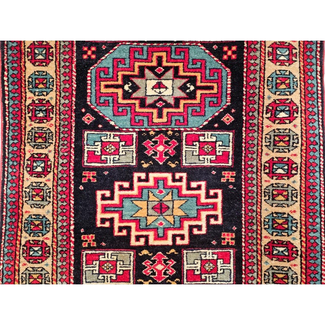 Vintage Persian Kurdish Rug, Hand-Knotted Wool, Geometric Pattern, Navy & Tan, 3x5 For Sale - Image 4 of 18