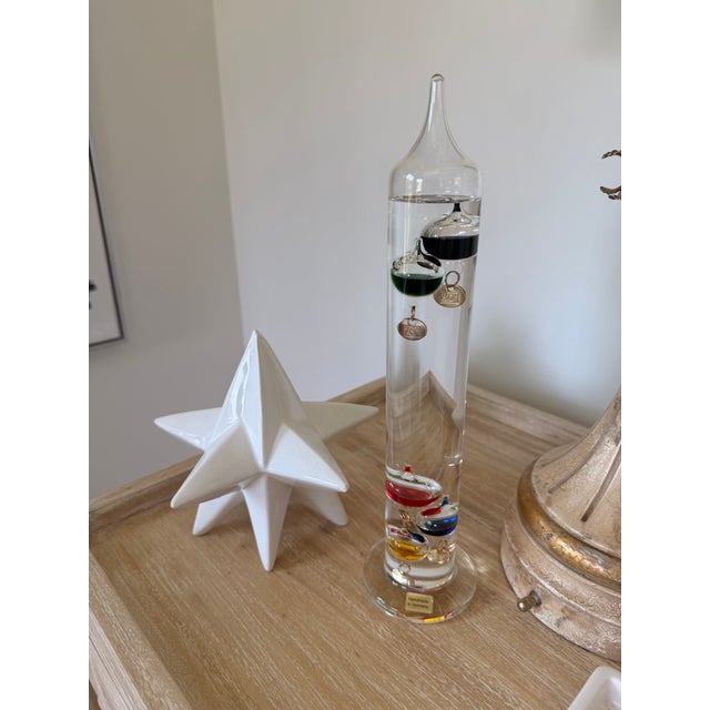 Metal Large Handmade German Galileo Thermometer | Hand-Blown Glass | Colorful Floating Spheres For Sale - Image 7 of 8