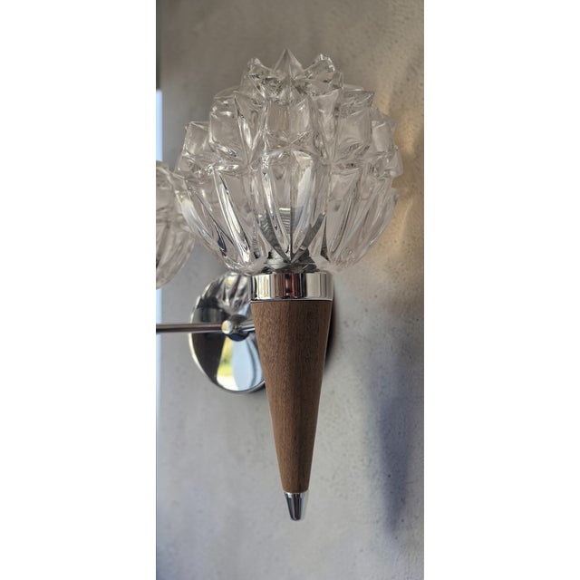 Double Wall Sconce in Molded Glass and Teak, 1960s For Sale - Image 4 of 7