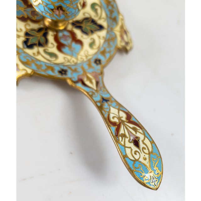 19th Century French Gilt Brass Champleve Enamel Candle Stick Holder For Sale - Image 9 of 10