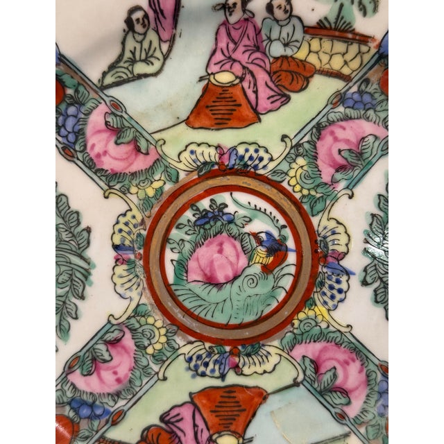 Mid 20th Century Vintage Japanese Famille Rose Style Decorative Porcelain Plate With Figural Scenes For Sale - Image 5 of 9