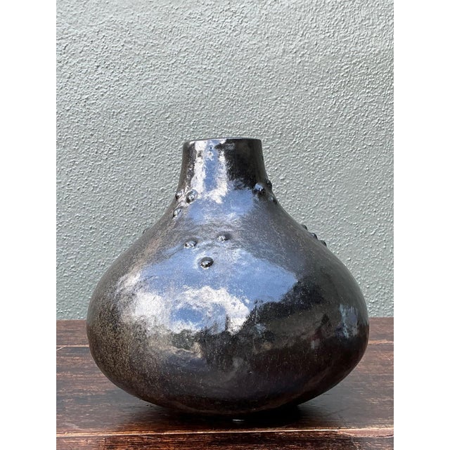 Mid-Century Modern Vintage Black Textured Ceramic Vase For Sale - Image 3 of 14