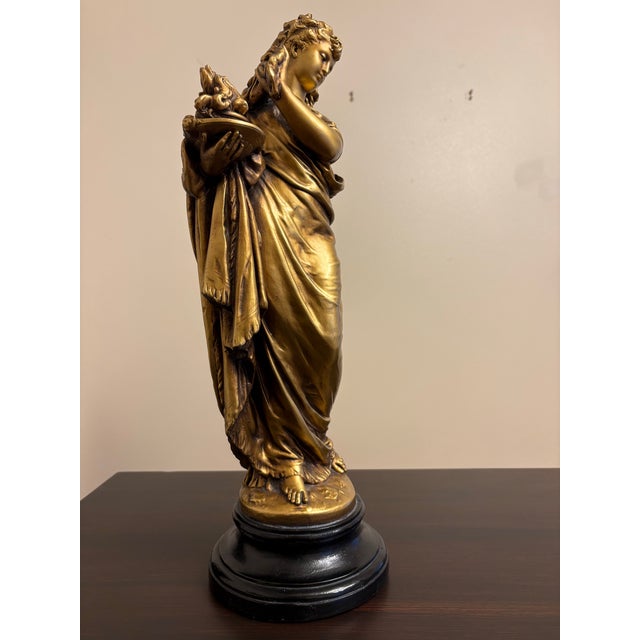 1960s Vintage Pair Gold Signed Norwal Chalkware Grecian Lady Sculptures For Sale - Image 5 of 10