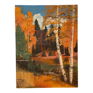 Traditional Fall Landscape Still Life Original Oil Painting on Canvas Board For Sale