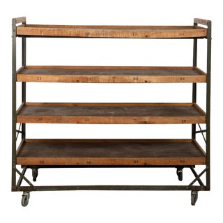 Early 20th Century Vintage French Shoe Shelf With Wood Shelves and Metal Frame For Sale