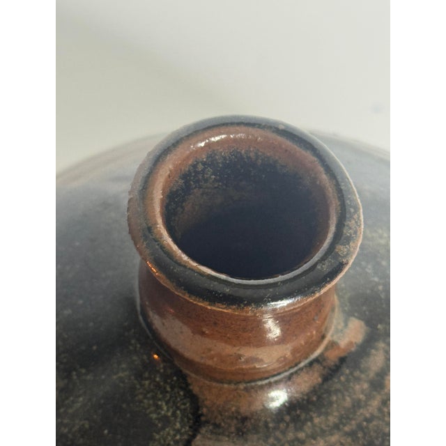 Vintage Studio Pottery Weed Pot Vase, Iron Glaze, Signed, 1979 For Sale - Image 4 of 5