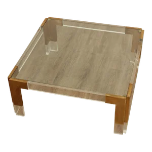1980s Contemporary Style Square Glass Lucite Square Coffee Table