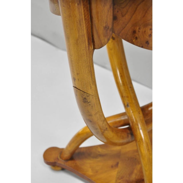 Vintage Art Deco Style Burr Walnut Curved Leg Pedestal One Drawer Side Table For Sale - Image 15 of 16