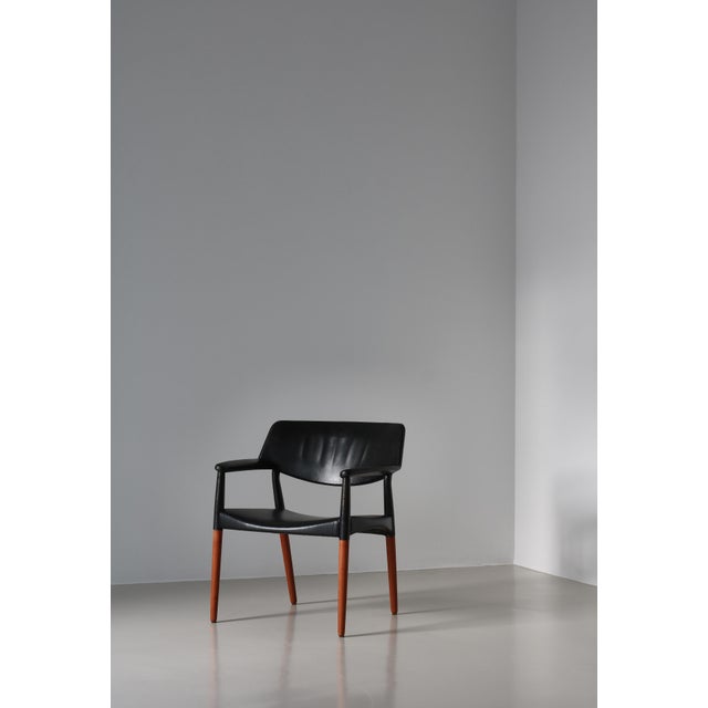 Wood Set of Danish Modern Armchairs in Teakwood & Leather attributed to Larsen & Bender Madsen, 1950s For Sale - Image 7 of 18