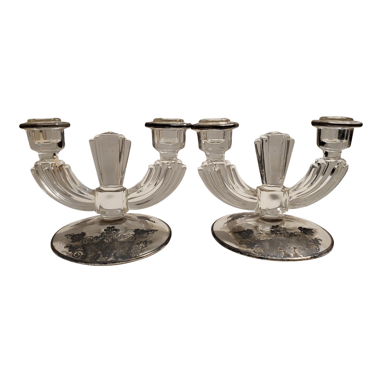 Vintage Glass Candelabras With Sterling Silver .925 Filagree Inlay Base