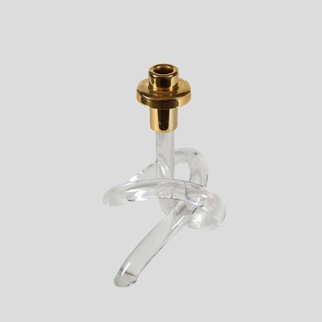 1960s lucite and brass single candlestick ” Pretzel ” designed by Elaine Bscheider for Dorothy Thorpe Inc. Available also...