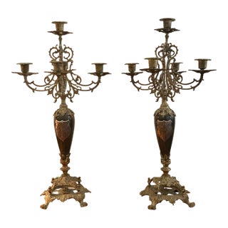 1896 French Ormolu-Trimmed Marble Candelabrum - a Pair For Sale