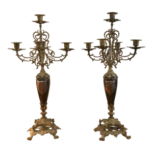 1896 French Ormolu-Trimmed Marble Candelabrum - a Pair