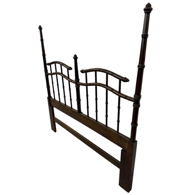 Mid-Century Modern Vintage Queen Size Faux Bamboo Dark Walnut Headboard For Sale - Image 3 of 6