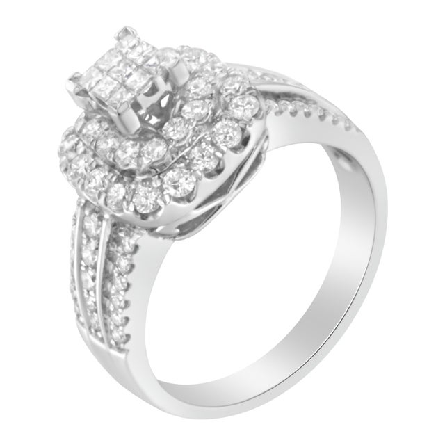 Contemporary 14K White Gold Diamond Vintage Ring (1 cttw, H-I Color, I1-I2 Clarity) - Size 7 For Sale - Image 3 of 6