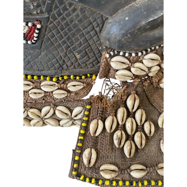 Brown Vintage Large African Tribal Beaded Kuba Royal Head Mask/Helmet Sculpture Congo 11" H For Sale - Image 8 of 12