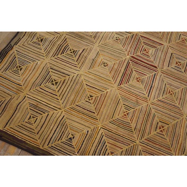 Late 19th Century 1890s Camel Log Cabin Folk Art American Hooked Rug 4' 5' 'X 4' 5'' Wowen Wool Carpet For Sale - Image 5 of 13