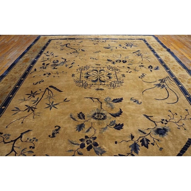 Antique 1920s Beige Floral Deco Rectangle Chinese Peking Knotted Wool Rug For Sale - Image 10 of 10