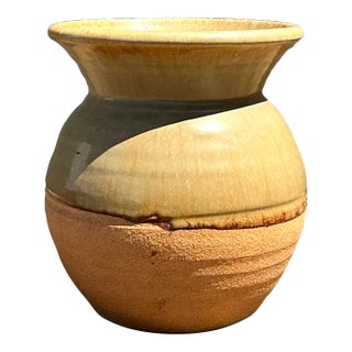 Vintage Half Glaze Pottery Vase For Sale