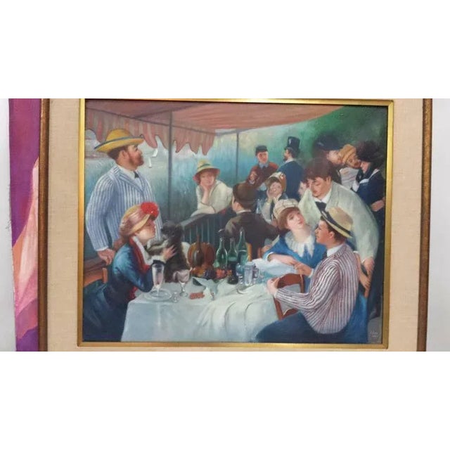 1950s 1950s "Bal Du Moulin" Impressionist After Renoir Figurative Oil Painting Signed J. Sanz For Sale - Image 5 of 6