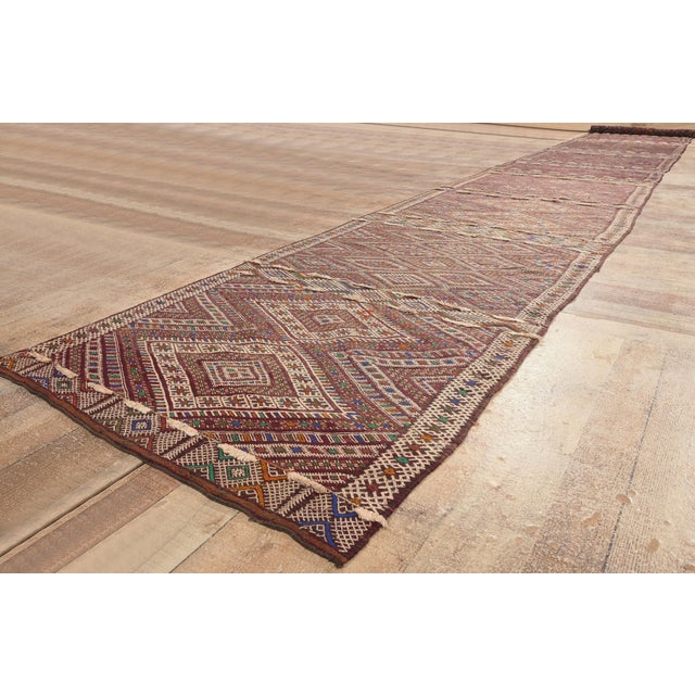 Burgundy Vintage Zemmour Moroccan Kilim Rug, 03'07 X 25'09 For Sale - Image 8 of 10