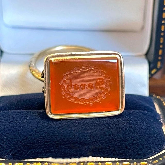 Early 19th Century Georgian Gold Fob "Sarah" 15k Carnelian Pendant For Sale - Image 4 of 12