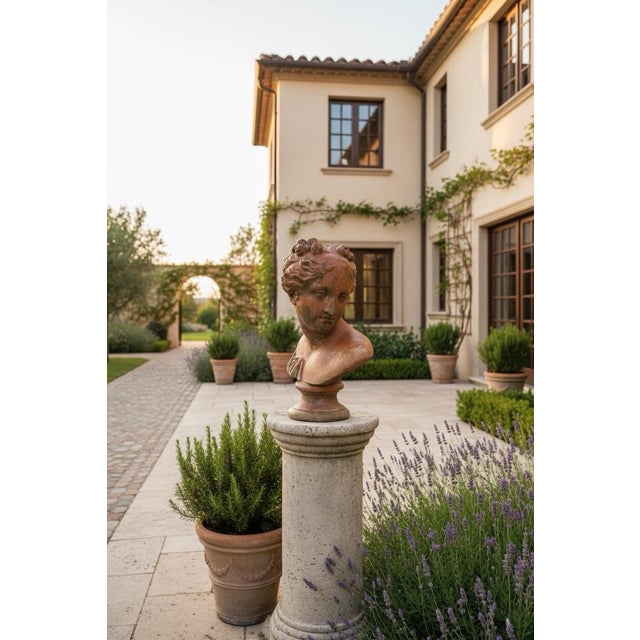 Sculpture Materials Vintage Neoclassical Terracotta-Style Female Bust – 20" Tall For Sale - Image 7 of 7