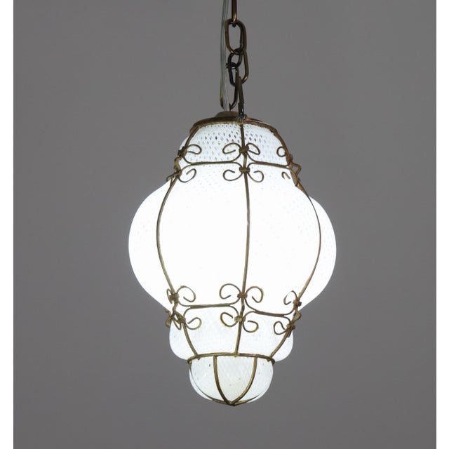 Amazing Venetian Lantern in Murano Reticello Glass, 1950s For Sale - Image 10 of 11