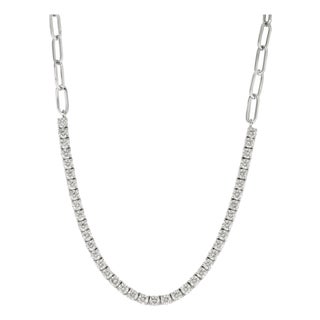 14k Gold 4.44 Carats Diamond Tennis Paperclip Chain Necklace by VRJewels For Sale