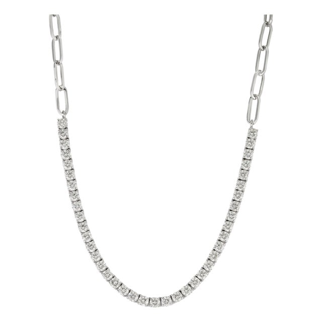 14k Gold 4.44 Carats Diamond Tennis Paperclip Chain Necklace by VRJewels For Sale