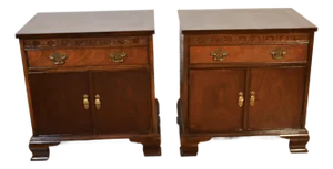1960s English Chippendale Style Mahogany Nightstands Bed Side Tables by Baker