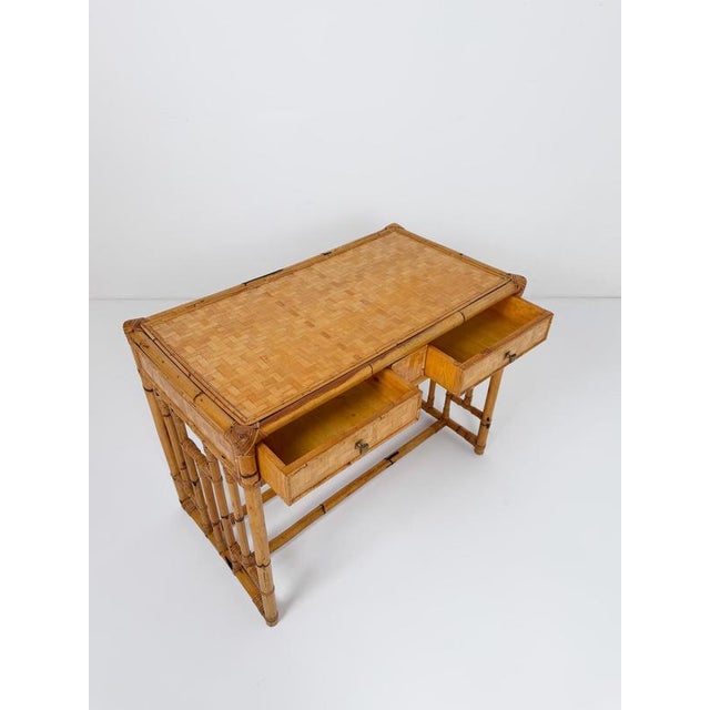 Mid-Century Modern Italian Bamboo, Cane and Rattan Console Desk, 1970s For Sale - Image 14 of 18