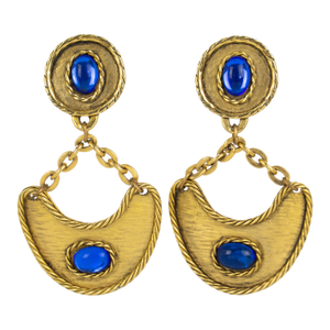 Mercedes Robirosa Style Gilded Metal Clip-on Earrings With Glass Cabochons - 2 Pieces