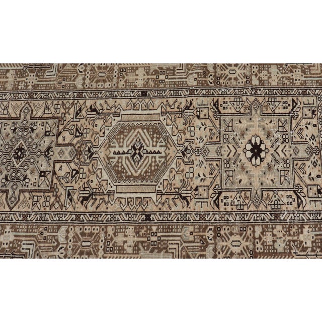 Vintage Persian Karadjeh Long Runner With Medallion Design in Natural Wool Tones For Sale - Image 10 of 12