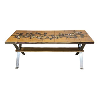 Coffee Table with Tiled Top and Chromed Metal Base, 1970s For Sale