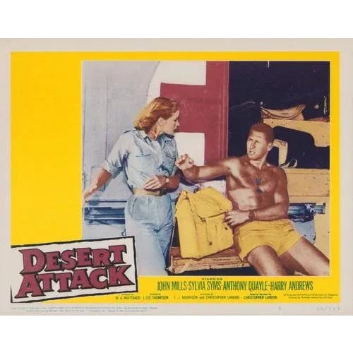 Original lobby card for the film "Desert Attack" (1958) featuring John Mills, Sylvia Syms, Anthony Quayle, and Harry...