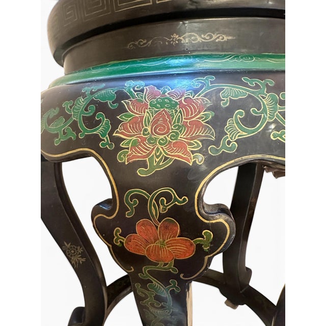 Vintage Cloisonné and Black Lacquered Side Table For Sale In Miami - Image 6 of 9