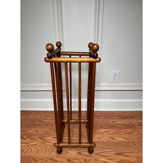 Early 20th Century Arts & Crafts Solid Wood Stick & Ball Collapsible Umbrella Stand For Sale - Image 5 of 12