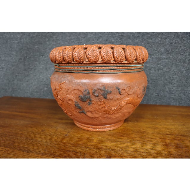 Japanese Tokoname Ware Dragon Motif Terracotta Jardinère For Sale - Image 9 of 11