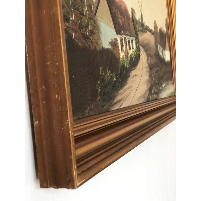 Rustic European Vintage Original Cottage Oil Painting: Countryside Landscape Art For Sale - Image 3 of 12