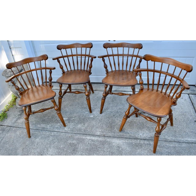 1980s Vtg. Set of Four Ethan Allen Heirloom Nutmeg Maple Windsor Dining Chairs For Sale - Image 5 of 17